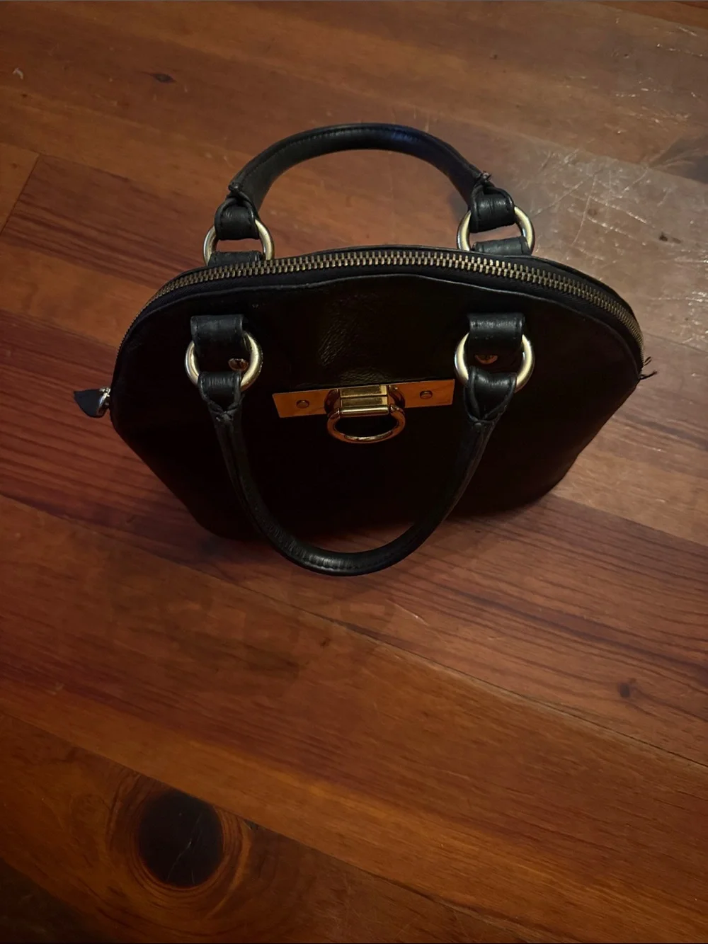 Onna Ehrlich Black Leather Satchel with Gold Hardware